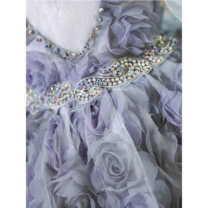 Baby Girl First Communion Dress Flower Girl Princess Dress Rose Beaded Mesh Fluffy Dress