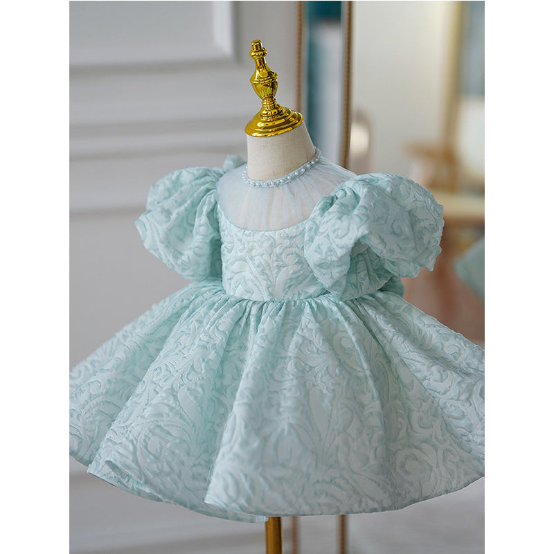 Little Girl Dress Toddler Ball Gowns Puff Sleeves Princess Puff Sleeve Beaded Bow Puffy Dress