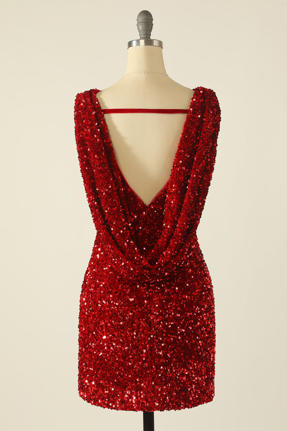 Red Sequined Backless Cocktail Dress