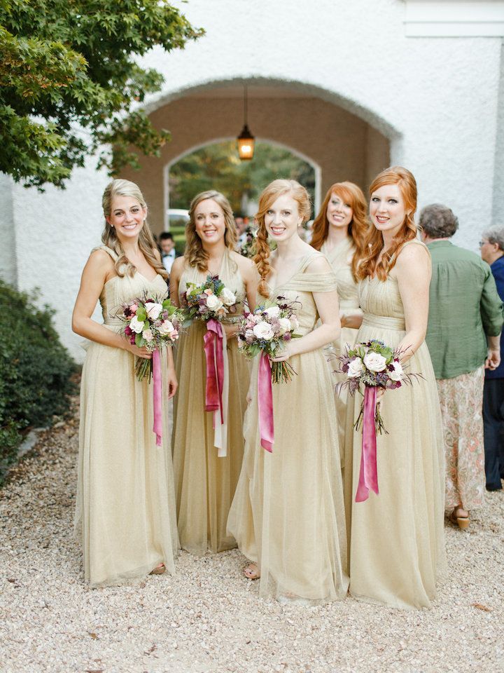 Gold Tulle Convertible Sleeveless Sweetheart Elegant Long A-line Bridesmaid Dresses, WG200