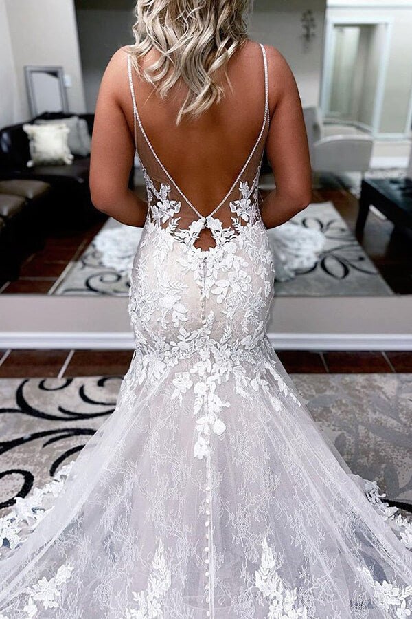 Lace Mermaid Backless Long Wedding Dress