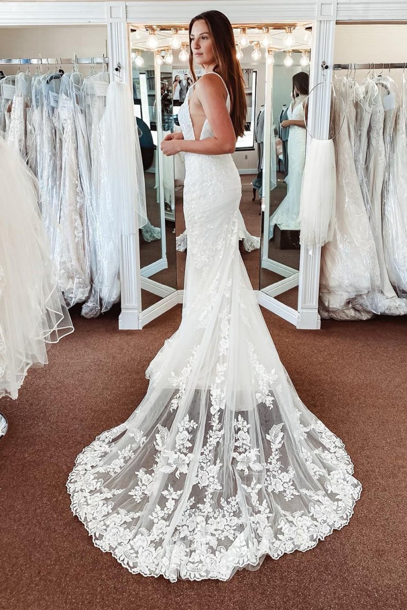 Lace Mermaid Backless Long Wedding Dress