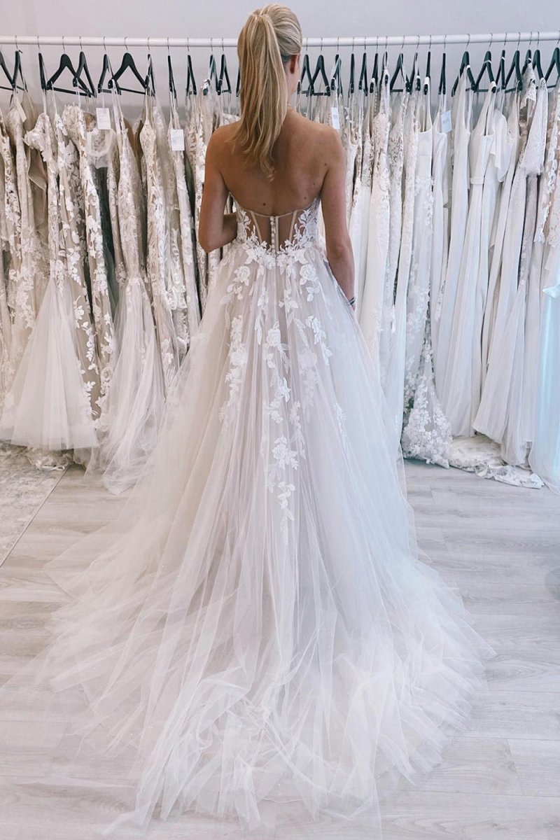 Long Tulle A-Line Wedding Dress with Lace