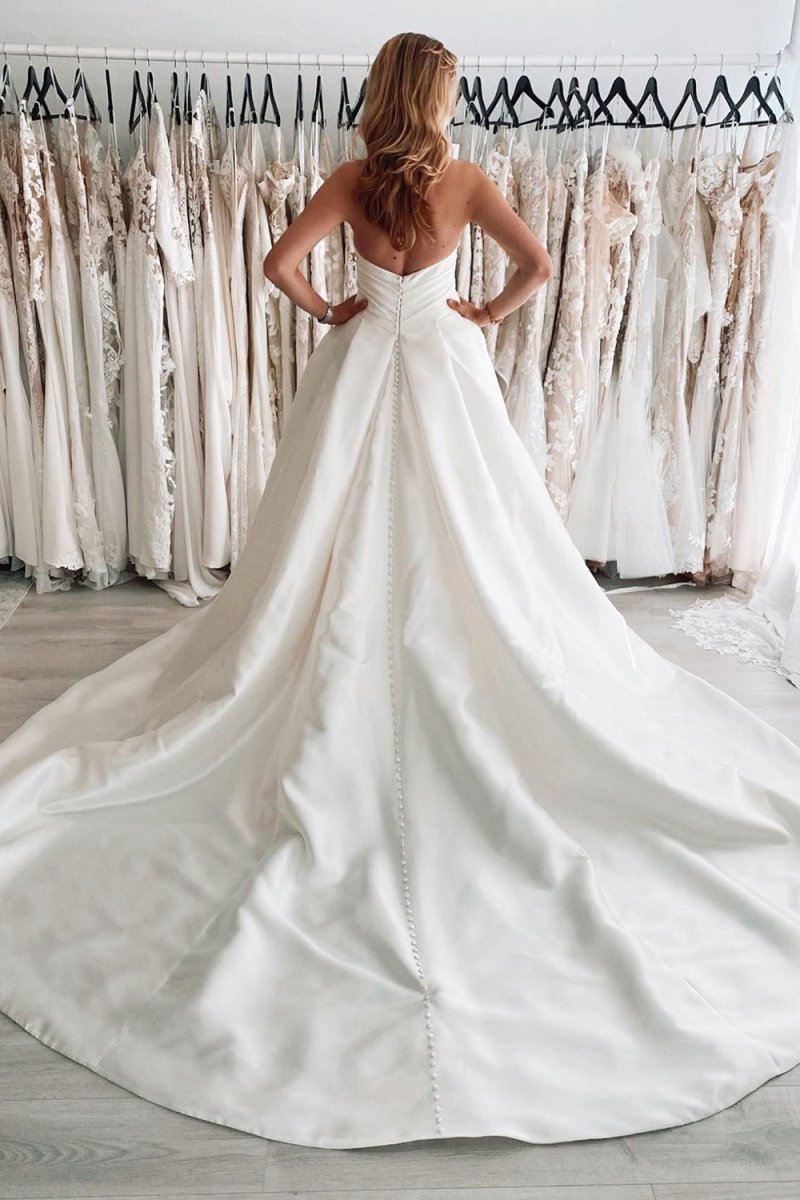 Satin Long A-Line Wedding Dress with Slit