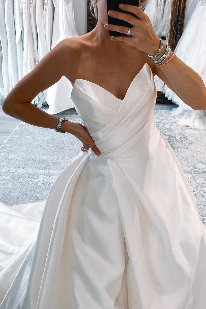 Satin Long A-Line Wedding Dress with Slit