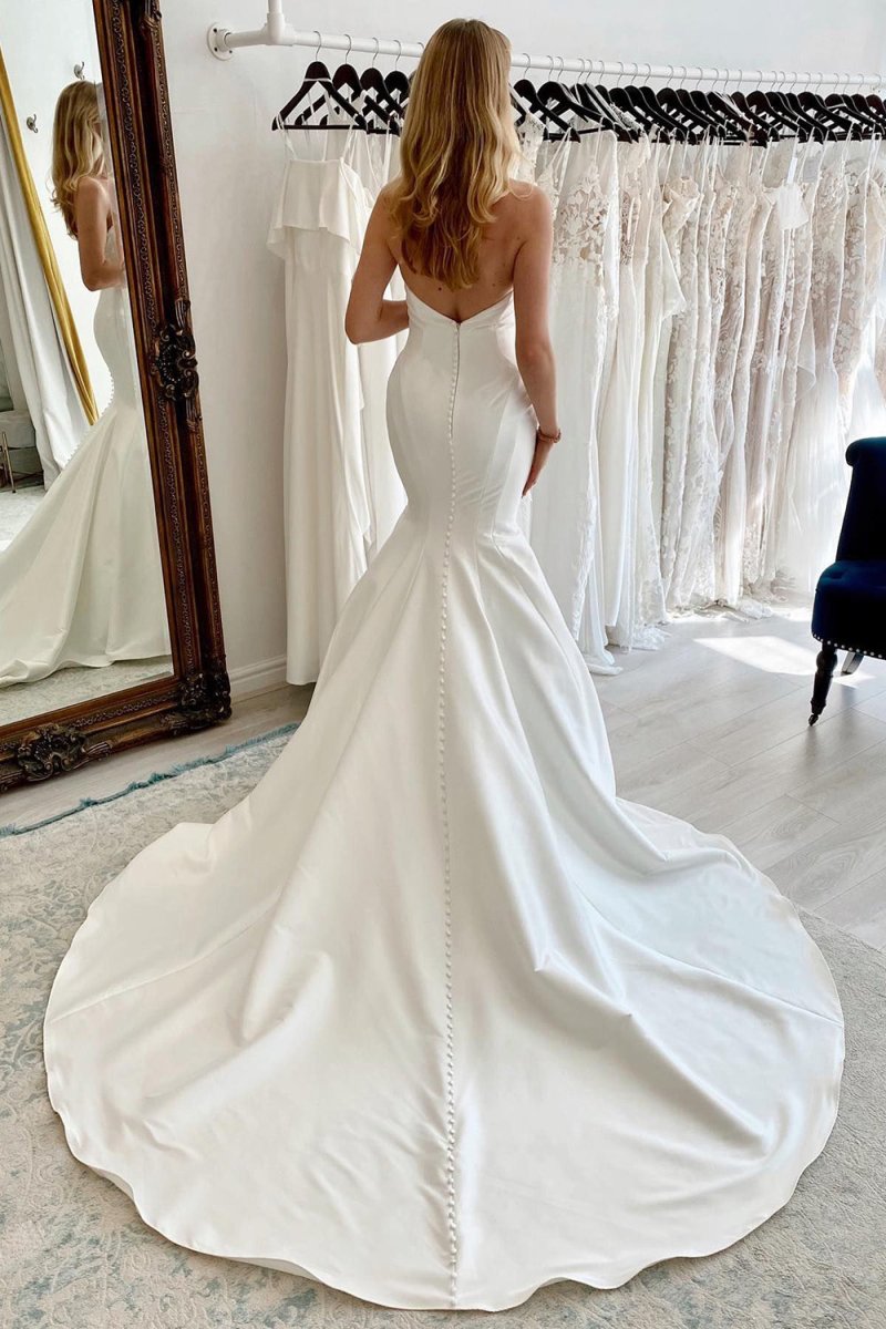 Strapless Satin Long Mermaid Wedding Dress