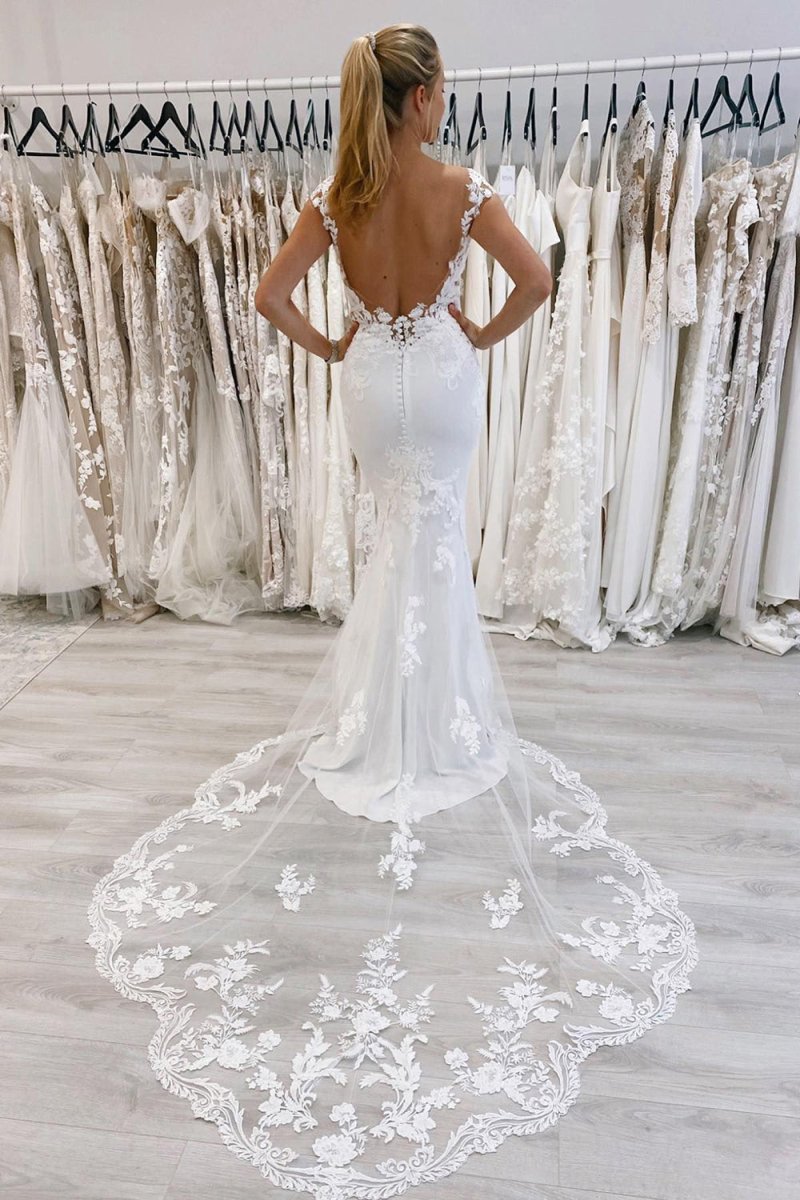 Mermaid Deep V-Neck Backless Long Wedding Dress with Lace