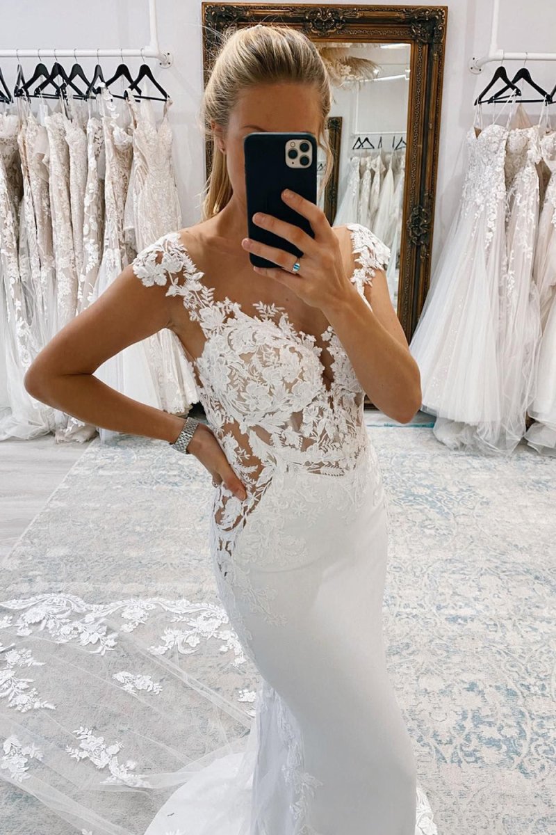Mermaid Deep V-Neck Backless Long Wedding Dress with Lace