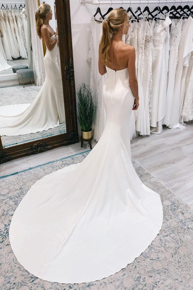 Simple Sweep Train Boho Long Mermaid Wedding Dress