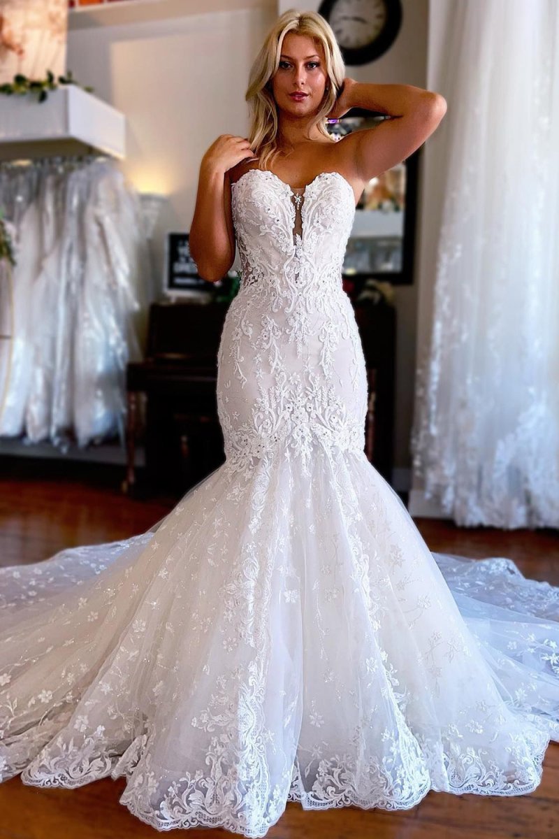 Mermaid Detachable Long Sleeves Lace Wedding Dress