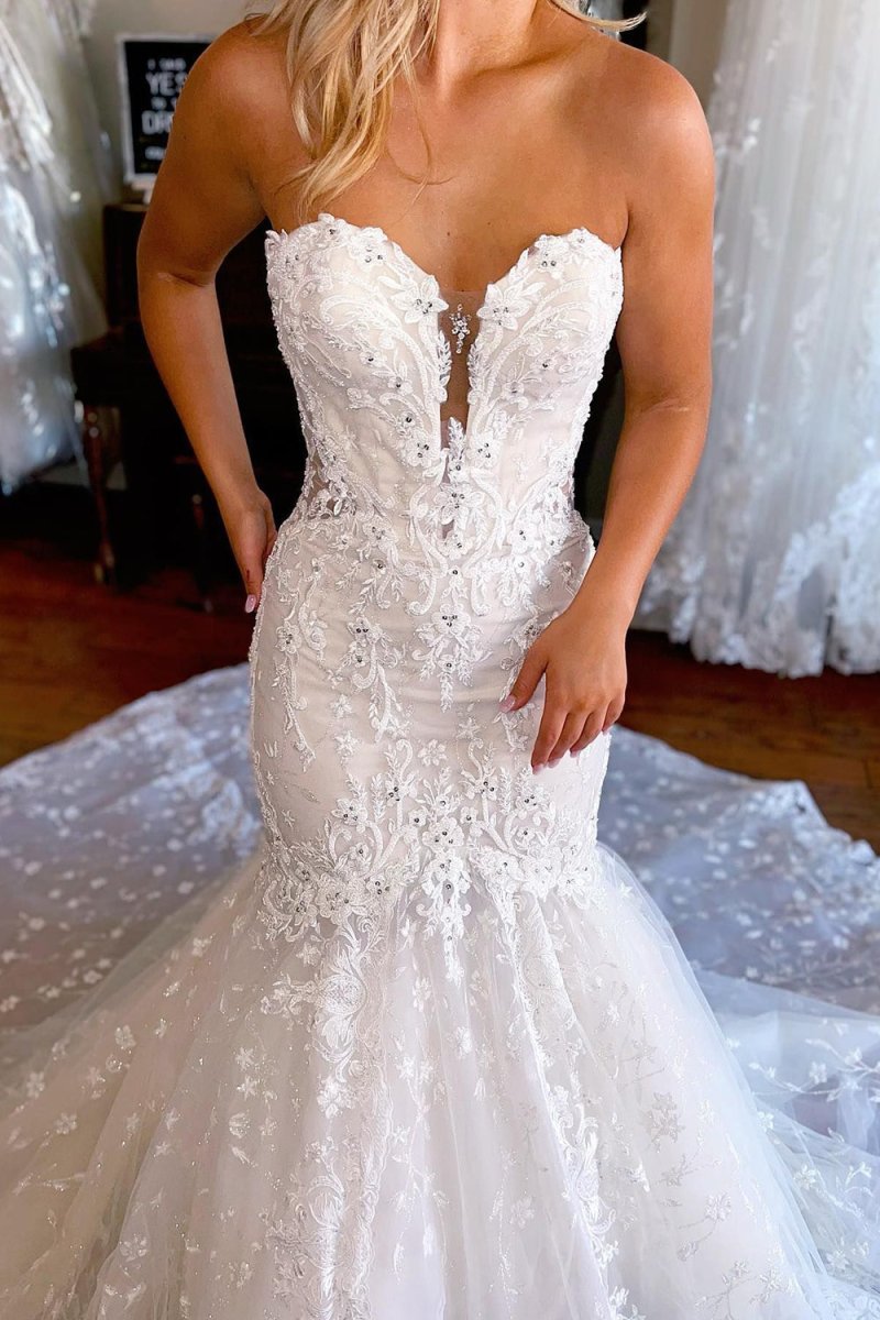 Mermaid Detachable Long Sleeves Lace Wedding Dress