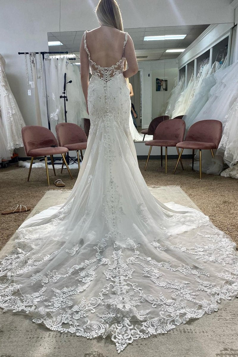 V-Neck Mermaid Long Wedding Dress with Appliques