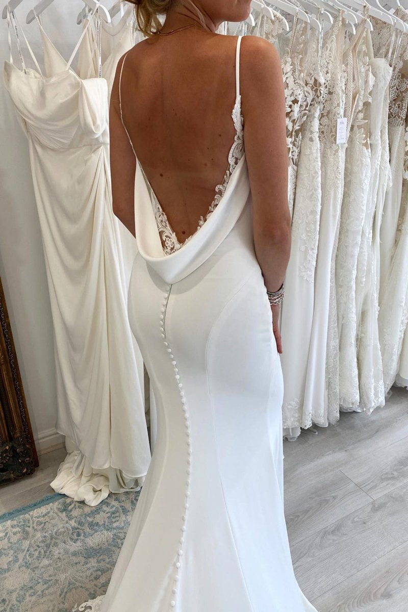 Spaghetti Straps Long Mermaid Boho Wedding Dress with Lace