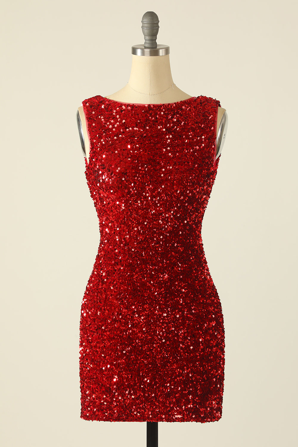 Red Sequined Backless Cocktail Dress
