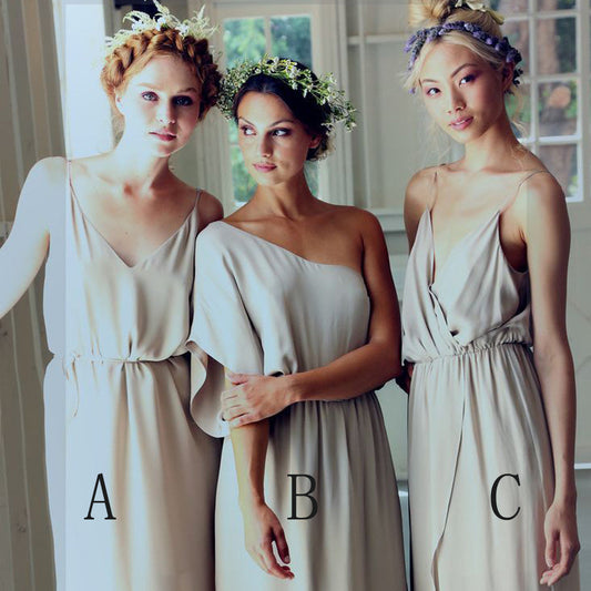 Simple Elegant Country Summer Mismatched Different Styles Column Cheap Long Bridesmaid Dresses, WG198