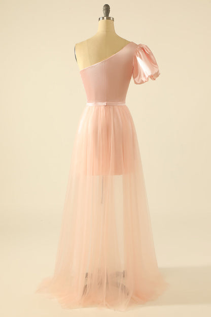 Blush One Shoulder Detachable Homecoming Dress