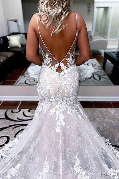 Lace Mermaid Backless Long Wedding Dress
