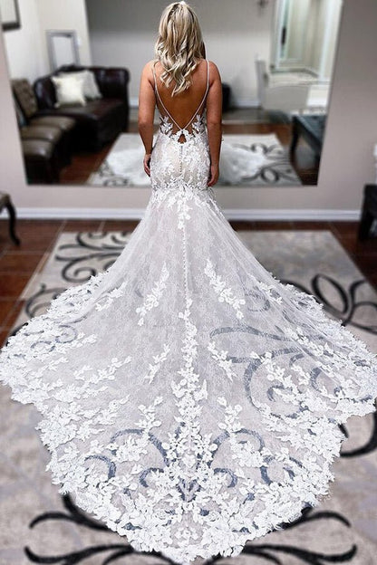 Lace Mermaid Backless Long Wedding Dress
