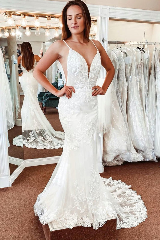 Lace Mermaid Backless Long Wedding Dress