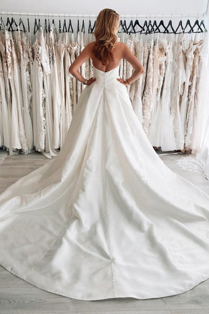 Satin Long A-Line Wedding Dress with Slit
