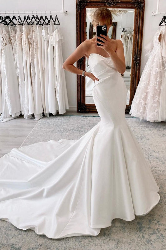Strapless Satin Long Mermaid Wedding Dress
