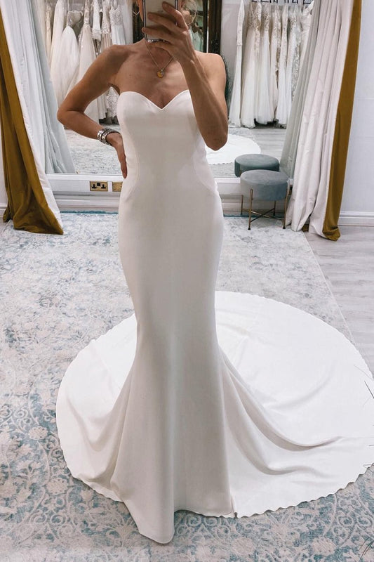 Simple Sweep Train Boho Long Mermaid Wedding Dress