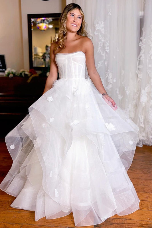 Simple White Corset A-Line Wedding Dress with Appliques
