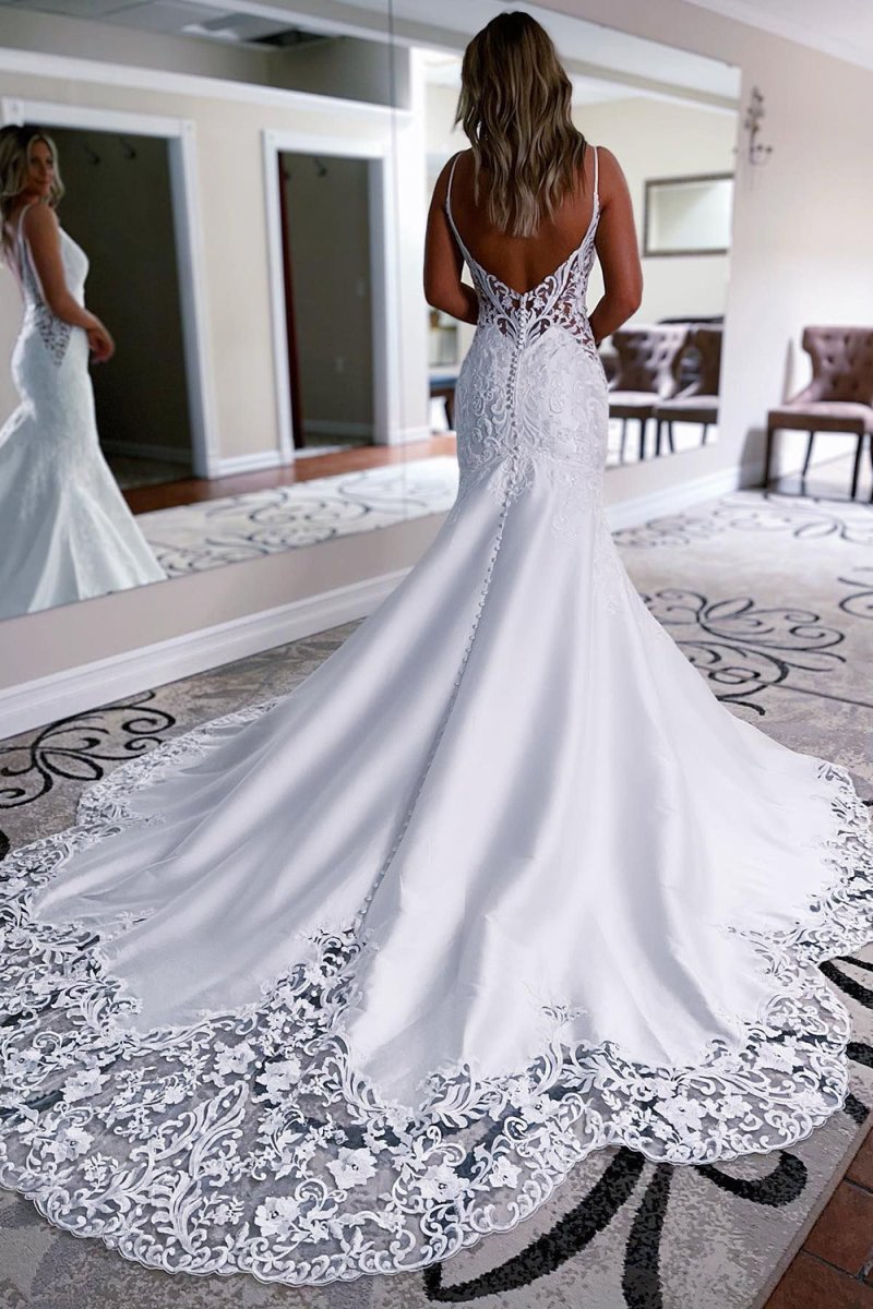 Mermaid Long Satin Wedding Dress with Appliqued