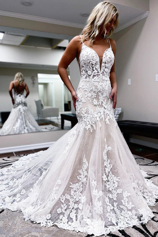 Lace Mermaid Backless Long Wedding Dress