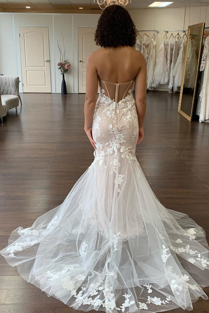 Mermaid Sweetheart Long Wedding Dress with Lace