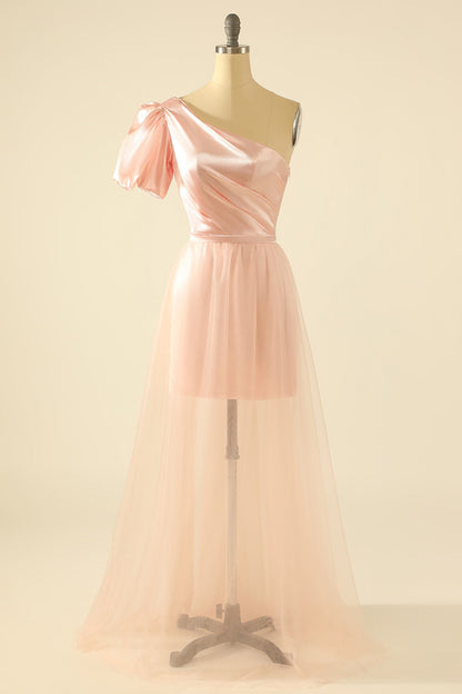 Blush One Shoulder Detachable Homecoming Dress