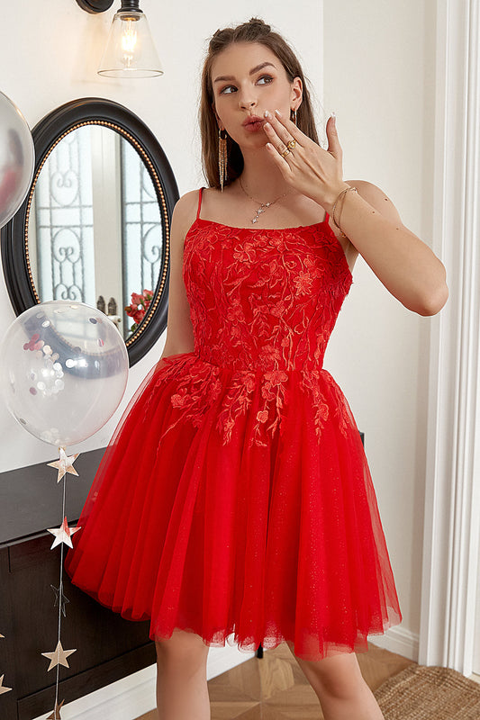 Red A-line Cute Homecoming Dress with Appliques